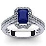 Sapphire Ring: 1 1/2 Carat Octagon Shape Created Sapphire and Halo Diamond Ring In Sterling Silver Image-1