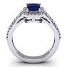 Sapphire Ring: 1 1/2 Carat Octagon Shape Created Sapphire and Halo Diamond Ring In Sterling Silver Image-3