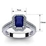 Sapphire Ring: 1 1/2 Carat Octagon Shape Created Sapphire and Halo Diamond Ring In Sterling Silver Image-5