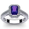 Amethyst Ring: 1 1/2 Carat Octagon Shape Amethyst and Halo Diamond Ring In Sterling Silver Image-1
