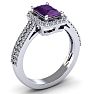 Amethyst Ring: 1 1/2 Carat Octagon Shape Amethyst and Halo Diamond Ring In Sterling Silver Image-2