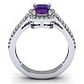 Amethyst Ring: 1 1/2 Carat Octagon Shape Amethyst and Halo Diamond Ring In Sterling Silver Image-3