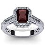 Garnet Ring: 1 1/2 Carat Octagon Shape Garnet and Halo Diamond Ring In Sterling Silver Image-1