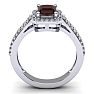 Garnet Ring: 1 1/2 Carat Octagon Shape Garnet and Halo Diamond Ring In Sterling Silver Image-3