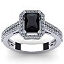 Black Onyx Ring: 1 1/2 Carat Octagon Shape Black Onyx and Halo Diamond Ring In Sterling Silver Image-1