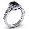 Black Onyx Ring: 1 1/2 Carat Octagon Shape Black Onyx and Halo Diamond Ring In Sterling Silver Image-2