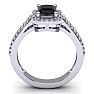 Black Onyx Ring: 1 1/2 Carat Octagon Shape Black Onyx and Halo Diamond Ring In Sterling Silver Image-3
