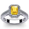 Citrine Ring: 1 1/2 Carat Octagon Shape Citrine and Halo Diamond Ring In Sterling Silver Image-1