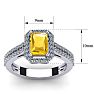 Citrine Ring: 1 1/2 Carat Octagon Shape Citrine and Halo Diamond Ring In Sterling Silver Image-5