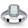 Opal Ring: 1 1/2 Carat Octagon Shape Created Opal and Halo Diamond Ring In Sterling Silver Image-1