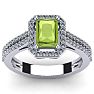 Peridot Ring: 1 1/2 Carat Octagon Shape Peridot and Halo Diamond Ring In Sterling Silver Image-1
