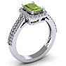 Peridot Ring: 1 1/2 Carat Octagon Shape Peridot and Halo Diamond Ring In Sterling Silver Image-2
