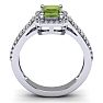 Peridot Ring: 1 1/2 Carat Octagon Shape Peridot and Halo Diamond Ring In Sterling Silver Image-3