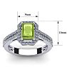 Peridot Ring: 1 1/2 Carat Octagon Shape Peridot and Halo Diamond Ring In Sterling Silver Image-5