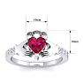 Ruby Ring: 1 Carat Heart Shape Created Ruby and Diamond Claddagh Ring In Sterling Silver Image-5