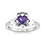 Amethyst Ring: 1 Carat Heart Shape Amethyst and Diamond Claddagh Ring In Sterling Silver Image-1
