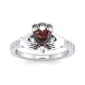 Garnet Ring: 1 Carat Heart Shape Garnet and Diamond Claddagh Ring In Sterling Silver Image-1