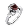 Garnet Ring: 1 Carat Heart Shape Garnet and Diamond Claddagh Ring In Sterling Silver Image-2