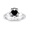 Black Onyx Ring: 1 Carat Heart Shape Black Onyx and Diamond Claddagh Ring In Sterling Silver Image-1
