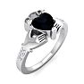 Black Onyx Ring: 1 Carat Heart Shape Black Onyx and Diamond Claddagh Ring In Sterling Silver Image-2