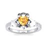Citrine Ring: 1 Carat Heart Shape Citrine and Diamond Claddagh Ring In Sterling Silver Image-1
