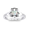Opal Ring: 1 Carat Heart Shape Created Opal and Diamond Claddagh Ring In Sterling Silver Image-1