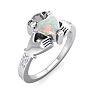 Opal Ring: 1 Carat Heart Shape Created Opal and Diamond Claddagh Ring In Sterling Silver Image-2