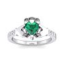 Emerald Ring: 1 Carat Heart Shape Created Emerald and Diamond Claddagh Ring In Sterling Silver Image-1