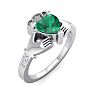 Emerald Ring: 1 Carat Heart Shape Created Emerald and Diamond Claddagh Ring In Sterling Silver Image-2