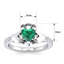 Emerald Ring: 1 Carat Heart Shape Created Emerald and Diamond Claddagh Ring In Sterling Silver Image-5