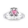 Pink Sapphire Ring: 1 Carat Heart Shape Created Pink Sapphire and Diamond Claddagh Ring In Sterling Silver Image-1