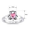 Pink Sapphire Ring: 1 Carat Heart Shape Created Pink Sapphire and Diamond Claddagh Ring In Sterling Silver Image-5