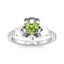 Peridot Ring: 1 Carat Heart Shape Peridot and Diamond Claddagh Ring In Sterling Silver Image-1