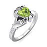 Peridot Ring: 1 Carat Heart Shape Peridot and Diamond Claddagh Ring In Sterling Silver Image-2