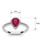 Ruby Ring: 1 Carat Pear Shape Created Ruby and Halo Diamond Ring In Sterling Silver Image-5
