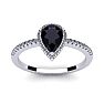 Sapphire Ring: 1 Carat Pear Shape Created Sapphire and Halo Diamond Ring In Sterling Silver Image-1