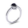 Sapphire Ring: 1 Carat Pear Shape Created Sapphire and Halo Diamond Ring In Sterling Silver Image-2