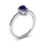 Amethyst Ring: 1 Carat Pear Shape Amethyst and Halo Diamond Ring In Sterling Silver Image-2