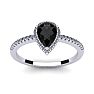 Black Onyx Ring: 1 Carat Pear Shape Black Onyx and Halo Diamond Ring In Sterling Silver Image-1
