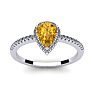 Citrine Ring: 1 Carat Pear Shape Citrine and Halo Diamond Ring In Sterling Silver Image-1