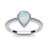 Opal Ring: 1 Carat Pear Shape Created Opal and Halo Diamond Ring In Sterling Silver Image-1