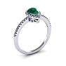 Emerald Ring: 1 Carat Pear Shape Created Emerald and Halo Diamond Ring In Sterling Silver Image-2