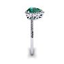 Emerald Ring: 1 Carat Pear Shape Created Emerald and Halo Diamond Ring In Sterling Silver Image-3