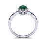 Emerald Ring: 1 Carat Pear Shape Created Emerald and Halo Diamond Ring In Sterling Silver Image-4