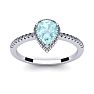 Aquamarine Ring: 1 Carat Pear Shape Aquamarine and Halo Diamond Ring In Sterling Silver Image-1