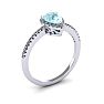 Aquamarine Ring: 1 Carat Pear Shape Aquamarine and Halo Diamond Ring In Sterling Silver Image-2