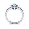 Aquamarine Ring: 1 Carat Pear Shape Aquamarine and Halo Diamond Ring In Sterling Silver Image-4