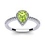 Peridot Ring: 1 Carat Pear Shape Peridot and Halo Diamond Ring In Sterling Silver Image-1
