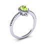 Peridot Ring: 1 Carat Pear Shape Peridot and Halo Diamond Ring In Sterling Silver Image-2