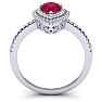Ruby Ring: 1 Carat Pear Shape Created Ruby and Double Halo Diamond Ring In Sterling Silver Image-3